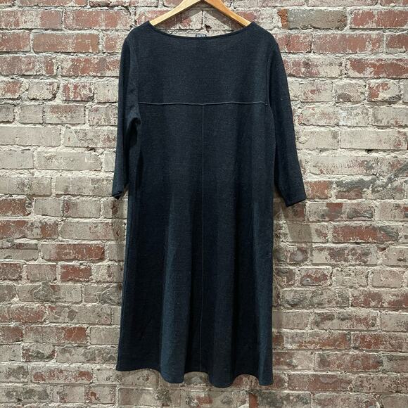 Eileen Fisher Charcoal Ballet Neck Wool Dress Size XL - Picture 3 of 5